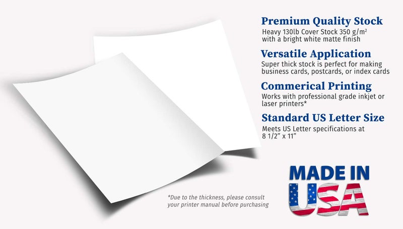 Desktop Publishing Supplies Extra Heavy Duty 130lb Cover Cardstock - Bright White - 350gsm 17pt Thick Paper for Inkjet & Laser Printers - 8-1/2" x 11" - 100 Pack - Image 2